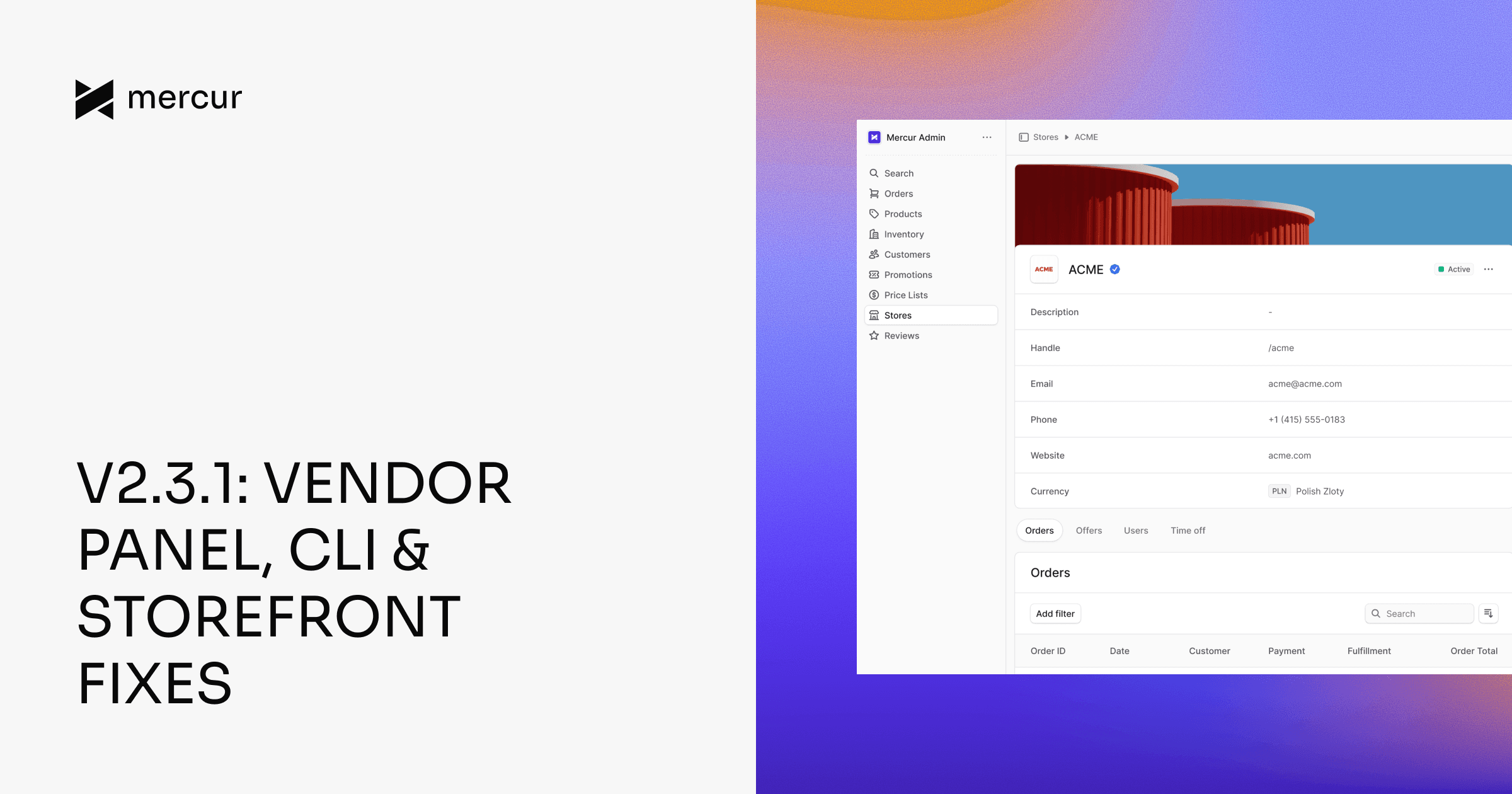 Mercur v2.3.1: Vendor panel, CLI & storefront fixes